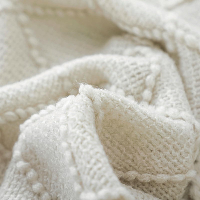 BOURINA Beige Throw Blanket 50x60 Inches Throw Textured Solid Soft Sofa Couch Decorative Knit Blanket - Image 3